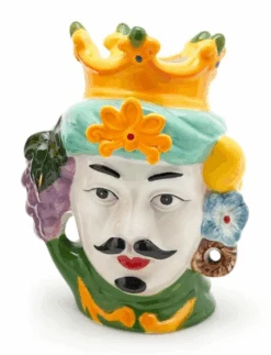 Oldenhof Siciliaans Hoofd Man M ø 12 Cm X 17 Cm Aardewerk Groen