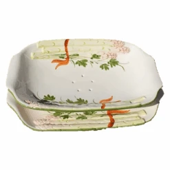 Oldenhof Vintage Uitlekschaal Met Onderbord Voor Asperges Aardewerk Geel-groen